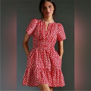 Anthropologie Vibrant Red and Cream Mini Dress